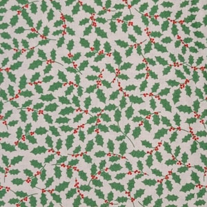 12 Days of Christmas Holly on Light Tan Cotton Fabric by Lewis & Irene. Quilting/Craft/Apparel/Home Decor Fabric.