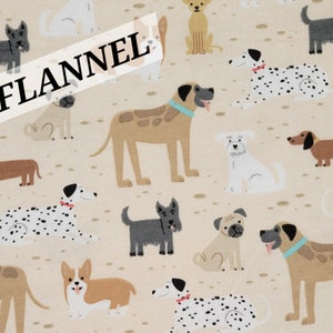 FLANNEL Dogs on Light Beige Cotton FLANNEL by A. E. Nathan. Quilting/ Sewing/Craft/ Apparel FLANNEL