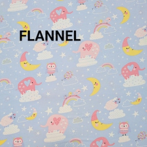 Pink Elephants on Blue Cotton Fun FLANNELS by Oasis Fabrics. Quilting/Craft/Kids/Baby/Nursery FLANNEL