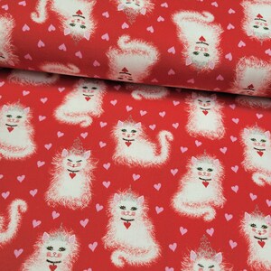 Princess Meow Meow Kitty Valentine Cotton Fabric by Freckle & Lollie. Quilting/Craft/Cat/Kids/Heart/Love Fabric.