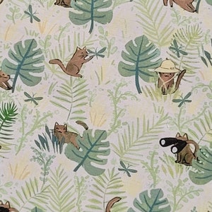Let&#39;s Get Wild Safari Kitty Cotton Fabric by Clara Jean for Dear Stella. Quilting/Apparel/Home Decor/Craft Fabric.
