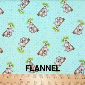 Koala Momma and Baby on Pale Green Comfy Cotton Lightweight FLANNEL by A.E. Nathan. Quilting/Craft/Sewing/kids/Baby/Nursery FLANNEL Fabric.