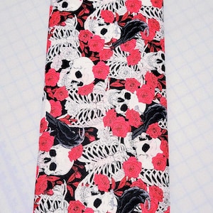 SALE---End of Bolt---Skulls, Crows and Red Roses Medium Weight Cotton Fabric by Fabric Traditions. LAST Piece 34x44 inches