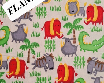 Cute Jungle Print Cotton Comfy FLANNEL from A.E. Nathan. Quilting/Craft/Kids/Baby/Nursery/Animal FLANNEL Fabric.