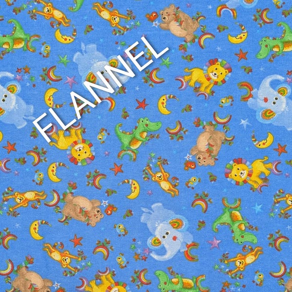 Animals on Blue Cotton Fun FLANNEL from Oasis Fabrics. Quilting/Craft/Kids/Baby/Nursery FLANNEL