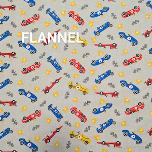 Race Car Lightweight Cotton Comfy FLANNEL by A.E. Nathan. Quilting/Craft/Kids/Baby/Nursery FLANNEL Fabric
