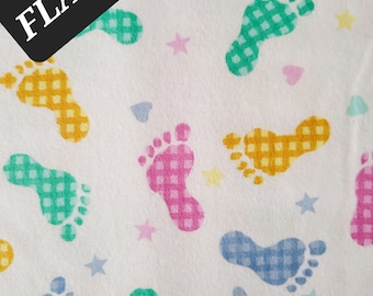 Comfy FLANNEL Pastel Colored Baby Footprints from A. E. Nathan. All Cotton. Quilting/Craft/Baby/Nursery/Kids/Gender Neutral FLANNEL Fabric.