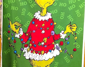 How the Grinch Stole Christmas Full Grinch Cotton Fabric Panel by Robert Kaufman Fabrics. Priced per Panel