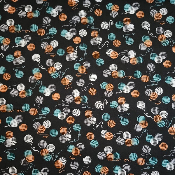 SALE--End of Bolt--Purrfect Partners Yarns Balls Cotton Cat Fabric from Wilmington Prints. Last Remaining Piece approx. 34 x 44 inches