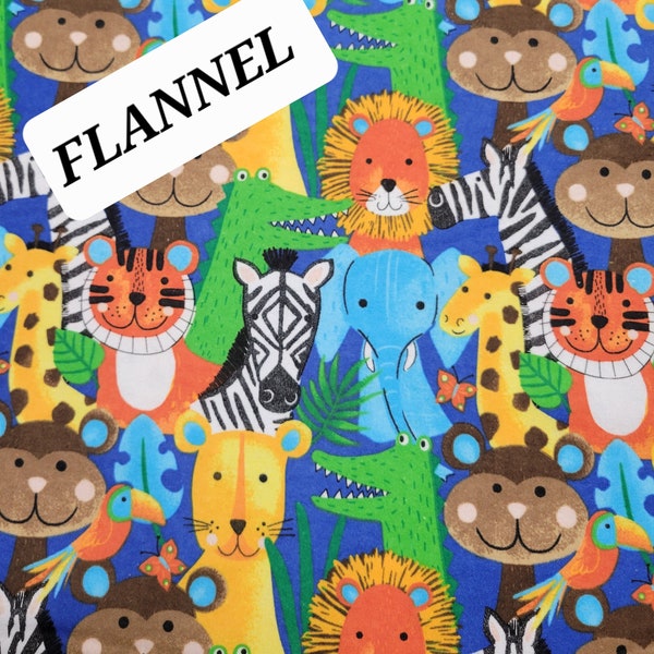 FLANNEL: Comfy Kids Jungle Print Cotton FLANNEL from  A. E. Nathan. Quilting/Craft/Nursery/Kids FLANNEL.