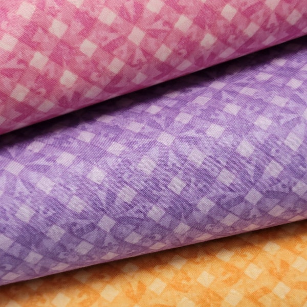 Bloom On Geo-Plaid Cotton Fabric in Pink/Purple/Carrot Orange by Maywood Studio.  Easter/Spring/Quilting/Blender Fabric.
