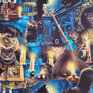 Mystical Cats Halloween Cotton Fabric from Timeless Treasures. Quilting/Craft/Apparel/Home Decor Fabric.