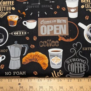 Coffee Shop Goodies Cotton Fabric-Black from Windham Fabrics. Quilting/Coffee/Java Fabric