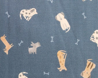 Small  Puppies and Bones on Blue/Orion Cotton Fabric from Dear Stella. Quilting/Craft/Apparel/Home Decor Fabric.