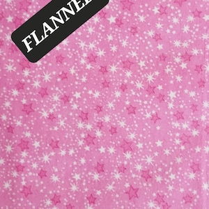Pink and White Star on Pink Comfy FLANNEL from A. E. Nathan. All Cotton. Quilting/Girl/Kids/Baby FLANNEL Fabric.