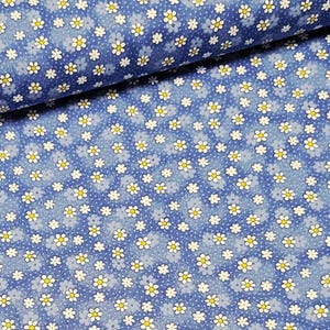 Keepsake Calico Small Spaced Daisies on Blue Medium Weight Cotton Fabric by Fabric Traditions. Quilting/Craft/Apparel/Home Decor Fabric