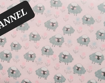 Gray Sheep on Pink Comfy FLANNEL from A.E. Nathan. All Cotton. Quilting/Craft/Baby/Nursery/Girls FLANNEL Fabric.