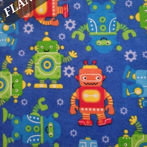 Colorful Robot Comfy Cotton FLANNEL from A. E. Nathan. Kids/Baby/Nursery/Quilting FLANNEL Fabric.