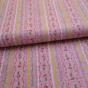 Flower & Vine Pink Stripe Floral Cotton Fabric by Maywood Studio. Floral/Quilting/Apparel/Home Decor Fabric.