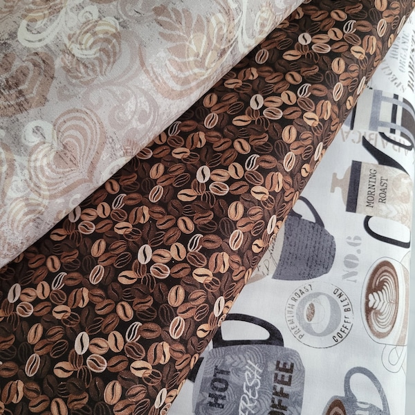 Perk Me Up Coffee Shop Fabrics/3 Different Cotton Prints from Timeless Treasures. Quilting/Craft/Apparel Fabrics.