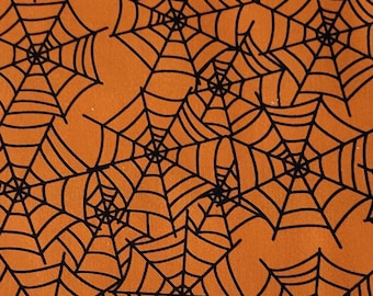 Scattered Web Orange Halloween Cotton Fabric by David Textiles. Quilting/Craft/Sewing/Kids/Apparel/Home Decor Fabric off the bolt.