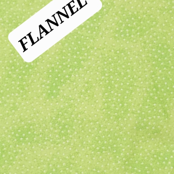 Bright Mottled Lime Green  Comfy FLANNEL with Tiny White Polka Dots from A. E.  Nathan. Quilting/Craft/Kids/Nursery/Gender Neutral FLANNEL.