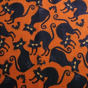 Boo Y&#39;All Cats and Bats Halloween Cotton Fabric from 3 Wishes Fabric. Quilting/Craft/Apparel/Home Decor Fabric.