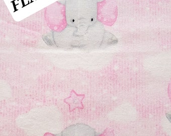 Comfy Cotton Kids Print FLANNEL Adorable Pink with Gray Elephant Print by A. E. Nathan. Quilting/Baby FLANNEL.