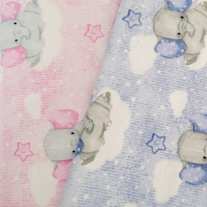 Comfy Cotton Kids Print FLANNEL Adorable Blue OR Pink with Gray Elephant Print by A. E. Nathan. Quilting/Baby FLANNEL. Priced per 1/2 Yard.