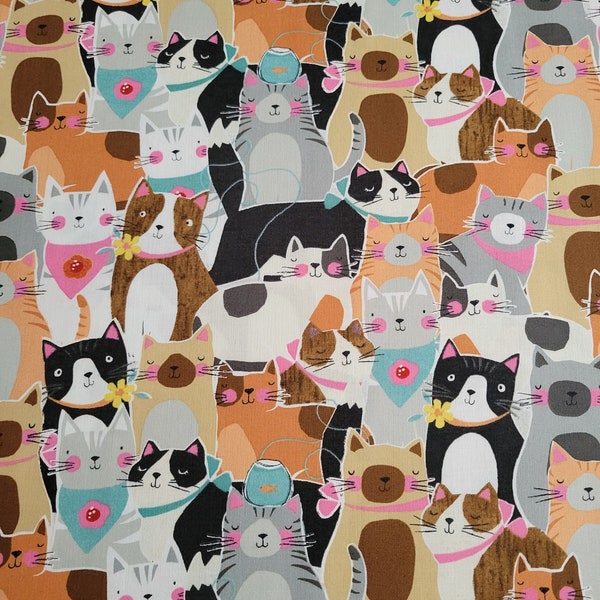 Purrfect Partners Multi-Packed Cats Cotton Fabric from Wilmington Prints. Quilting/Craft/Home Decor/Apparel Fabric.