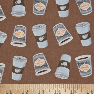 Coffee Shop to Go Cup Cotton Fabric from Windham Fabrics. Quilting/Coffee/Coffee Cup/To Go Cup Fabric