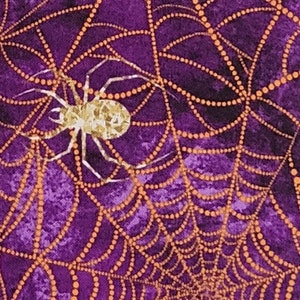 Purple with Orange Spiderweb/White-Gold Spiders Cotton Halloween Fabric &quot;Boo&quot; by Hoffman Fabrics. Craft/Quilting Fabric.