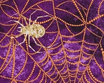 Purple with Orange Spiderweb/White-Gold Spiders Cotton Halloween Fabric "Boo" by Hoffman Fabrics. Craft/Quilting Fabric.
