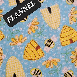 Bees, Hives and Flowers on Blue Comfy Cotton FLANNEL from A. E. Nathan. Craft/Quilting/Baby/Nursery/Kids FLANNEL.