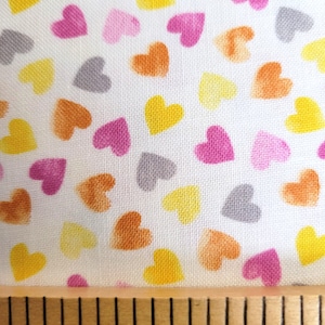 Raindrops and Sunshine Small Multicolored Hearts Cotton Fabric from Wilmington Prints. Valentine Fabric.