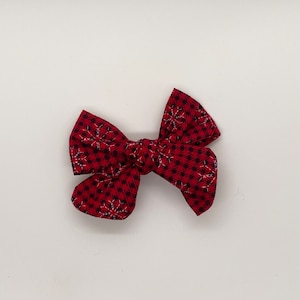 Snowflake Plaid Winter Hair Bow Girls hair bows, tie dye bow, christmas bow, girls hair accessories, alligator clip image 1