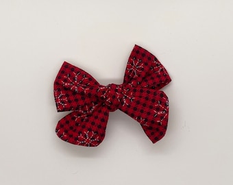 Snowflake Plaid Winter Hair Bow- Girls hair bows, tie dye bow, christmas bow, girls hair accessories, alligator clip