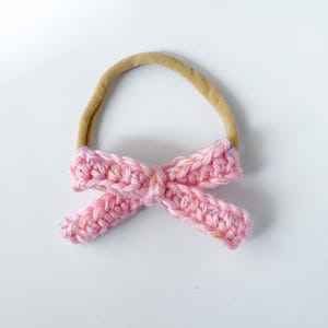 Crochet Bow Infant Headband - Handmade, baby hair bows, pink hair bow headband, speckled, baby shower gifts