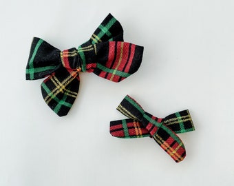 Black Red Gold Glitter Green Plaid Christmas Holiday Bow- girls, infant, headband, kids, clip, fun, hair accessories