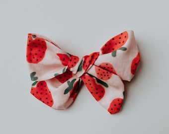 Pink Red Strawberry Summer Bow- girls, infant, headband, kids, clip, fun, hair accessories