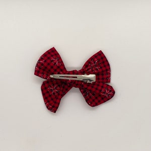 Snowflake Plaid Winter Hair Bow Girls hair bows, tie dye bow, christmas bow, girls hair accessories, alligator clip image 2