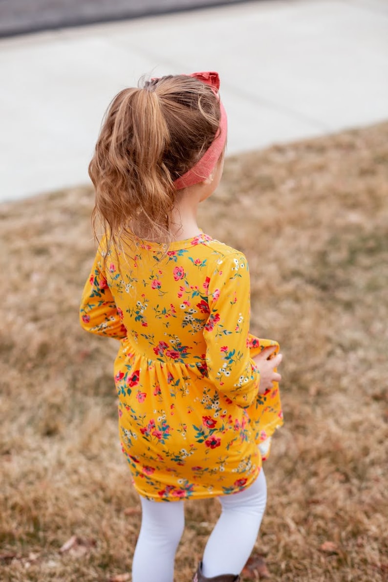 Floral Long Sleeve Toddler Dress Toddler, kid, Milk Silk, Snaps, Fall, Dress, Yellow, Flowers, Matching, fall dresses, toddler autumn dress image 4