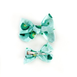 St. Patrick's Day Hair Bow Green, Shamrock, Rainbow, Heart, mama, mom, kids, girls, toddler, kinder, infant, baby, anti pinch, irish image 2