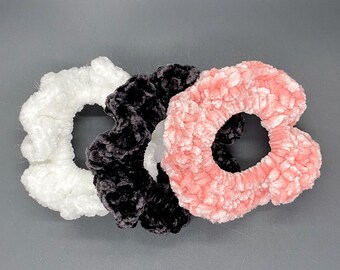 Velvet Crocheted Scrunchie- pink crochet scrunchie, black crochet scrunchie, white crochet scrunchie, velvet crochet hair accessories