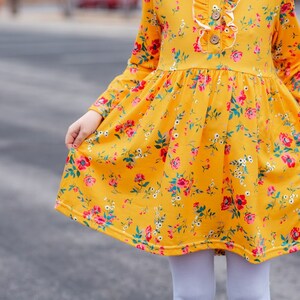 Floral Long Sleeve Toddler Dress Toddler, kid, Milk Silk, Snaps, Fall, Dress, Yellow, Flowers, Matching, fall dresses, toddler autumn dress image 3