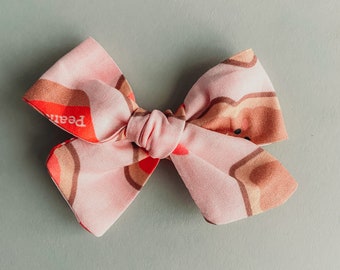 Pink PB&J Hair Bow- Girls hair bows, Peanut butter and jelly bow, heart bow, girls hair accessories, alligator clip