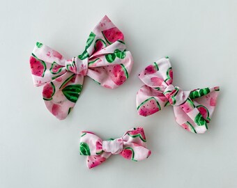 Pink Heart Watermelon Summer Bow- girls, infant, headband, kids, clip, fun, hair accessories