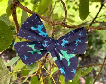 Blue and Green Airplane Hair Bow- Girls hair bows, travel bow, plane bow, girls hair accessories, alligator clip