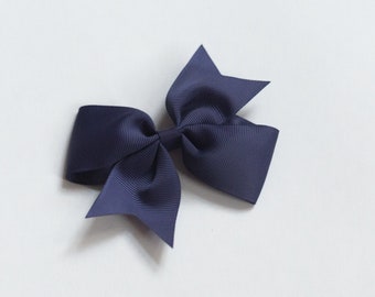 Lucy Sophia "Elsie" Bow- Navy Blue Split tail hair bow, handmade hair bow, 3.5 in inches