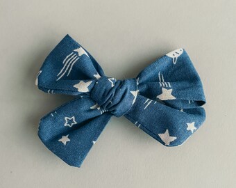 Blue and White Shooting Star Hair Bow- Girls hair bows, star bow, planet space bow, girls hair accessories, alligator clip